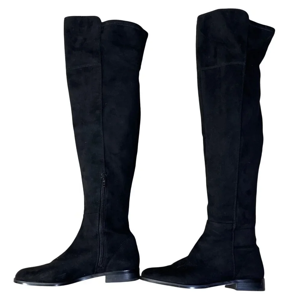 Ann Taylor OTK Carlene Boot Black Flat Suede Size 8 Almond Toe
